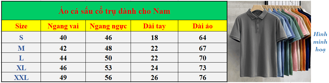 Bảng size áo polo nam