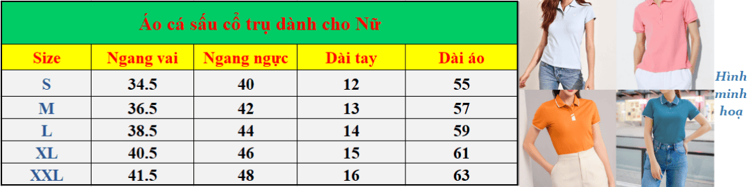 bảng size áo thun polo nữ