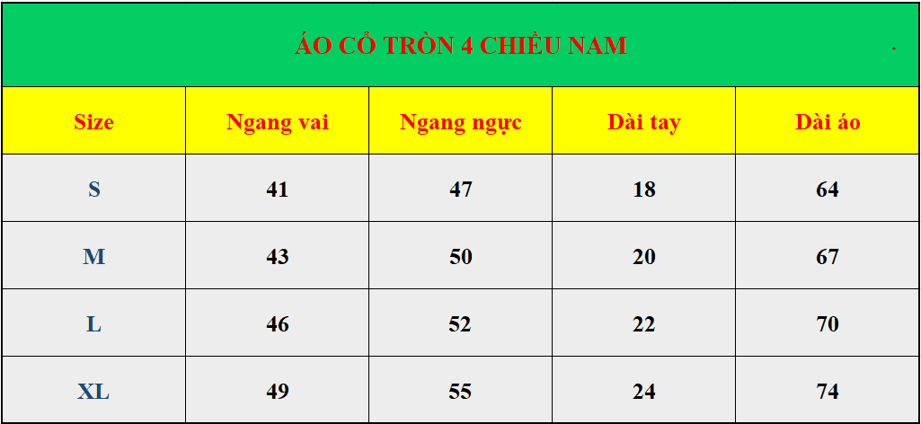 Áo cổ tròn 4 chiều nam