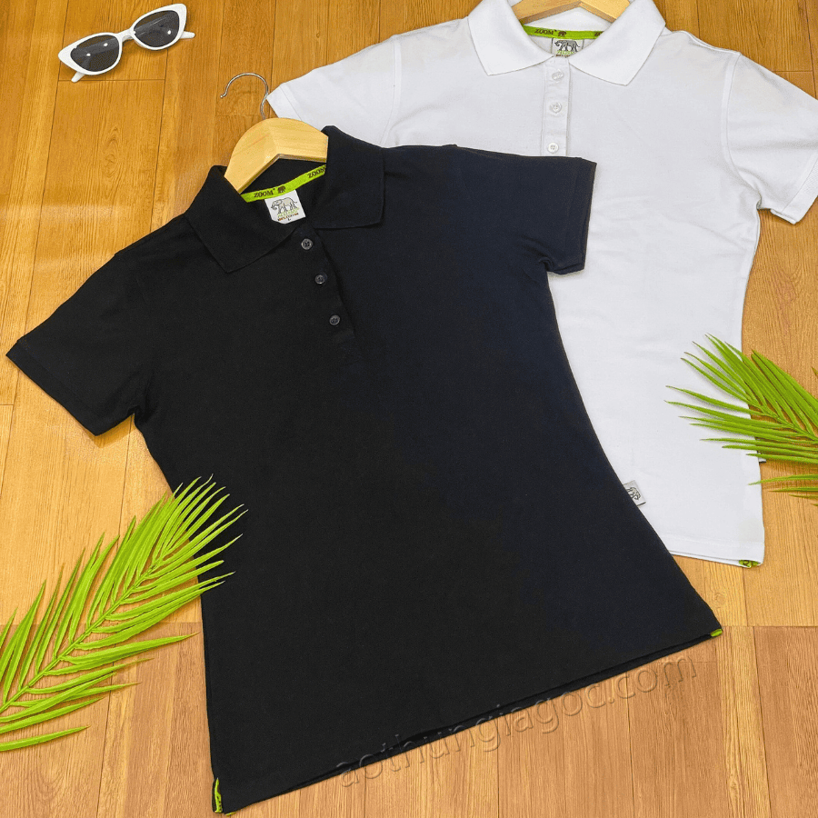 áo polo cá sấu 4 chiều nữ màu đen