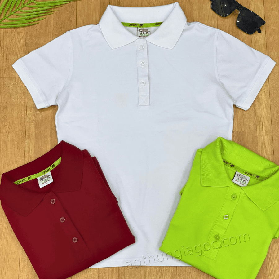 áo polo cá sấu 4 chiều nữ màu trắng